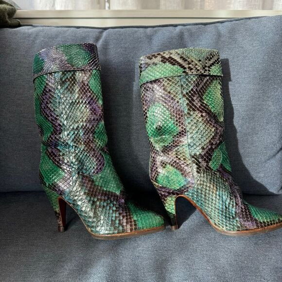 Vintage Snakeskin Adige Paris Heeled Ankle Boots Size 4 - Picture 4 of 7